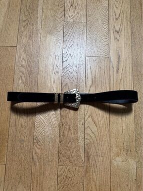 Zara Black Leather Belt with Hammered Silver Buckle